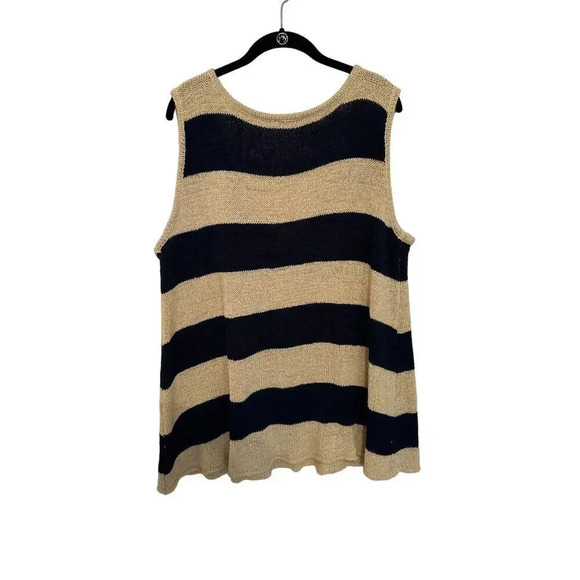 ODDY Women Navy & White Striped Sleeveless V-Neck Pullover Sweater Size 2XL - Picture 3 of 4